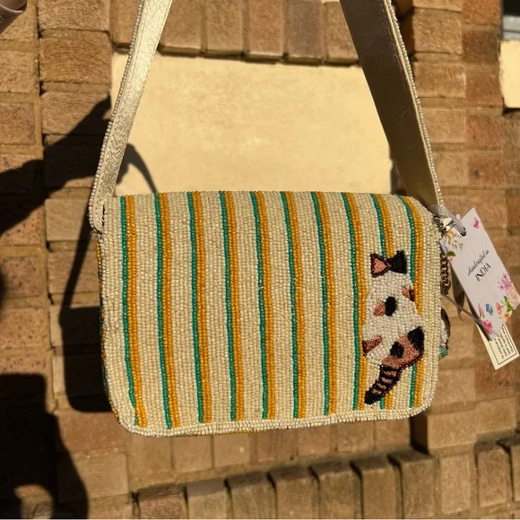 TJMAXX MARSHALLS VIRAL Cat Theme Striped Charm Beaded Shoulder Bag Purse Collect - Picture 12 of 16